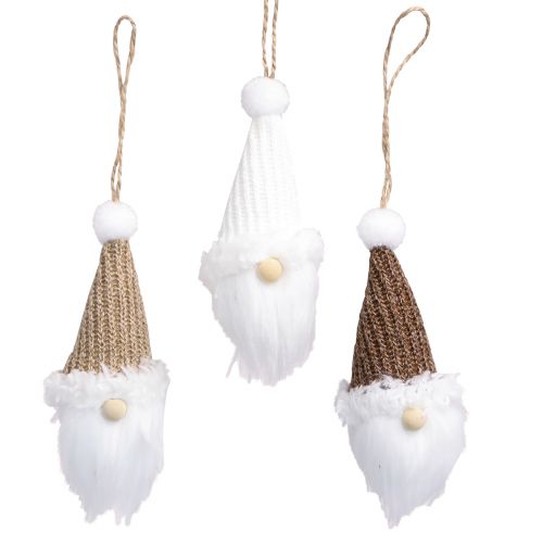 Floristik24 Dekoratyvinė kabykla Kalėdų gnome balta ruda H11cm 3 vnt