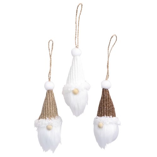 daiktų Dekoratyvinė kabykla Kalėdų gnome balta ruda H11cm 3 vnt