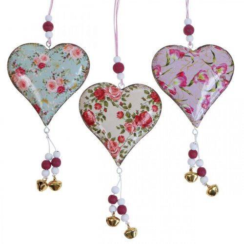 Deco kabykla širdelė deco vintage gėlių pakabukas 8,5x9cm 3vnt