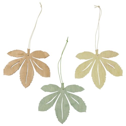 daiktų Dekoratyvinė kabykla medžio rudens lapai žalia natūrali ruda 12x10cm 12 vnt