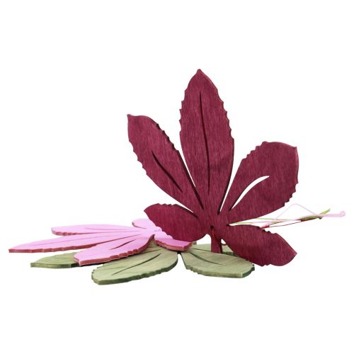 Deco kabykla medžio rudeniniai lapai rožinė violetinė žalia 12x10cm 12vnt