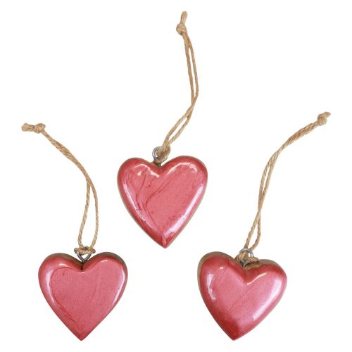 daiktų Dekoratyvinė kabykla medinių medinių širdelių apdaila rožinė blizgi 6cm 8vnt