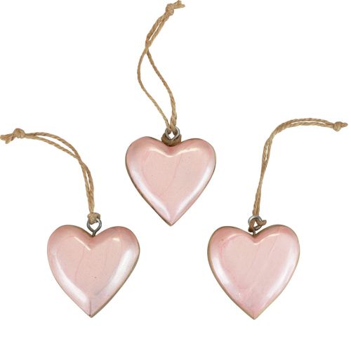 Floristik24 Dekoratyvinė kabykla medinių medinių širdelių apdaila šviesiai rožinė blizgi 6cm 8vnt