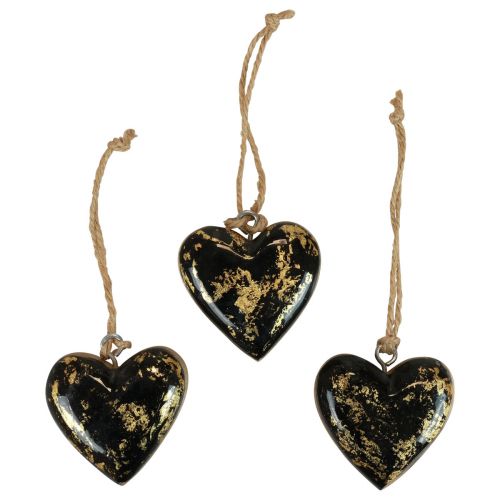 Floristik24 Dekoratyvinė kabykla medinių medinių širdelių apdaila natūralaus juodo aukso 6cm 8vnt