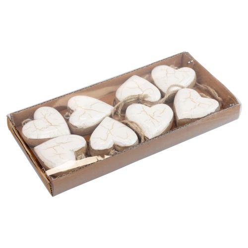 daiktų Dekoratyvinės kabyklos medinės medinės širdelės natūralios baltos/auksinės craquelure 6cm 8 vnt