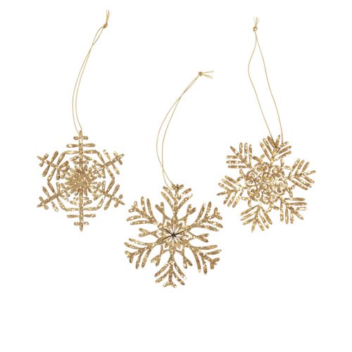 daiktų Deco pakabos medinės snaigės deco gold žieminės Ø10cm 9vnt