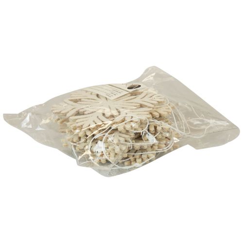 Floristik24 Deco kabykla medinės snaigės deco baltos spalvos blizgučiai Ø10cm 12vnt