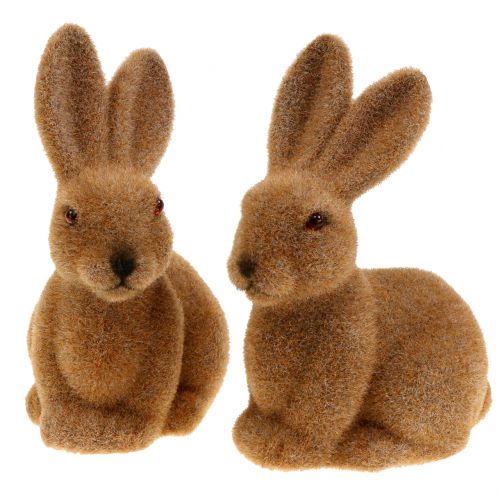 daiktų Dekoratyvinis zuikis flokuotas rudas Velykų zuikio dekoras 15cm 4 vnt