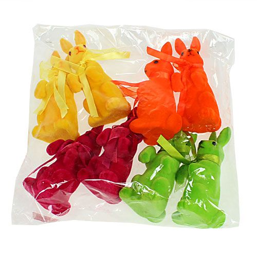 Floristik24 Dekoratyviniai triušiai sėdi pulkuoti įvairiaspalviai H14,5cm 8vnt