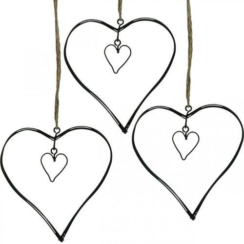 Dekoratyvinė širdelė pakabinimui metalinė širdelė juoda 10,5cm 6vnt