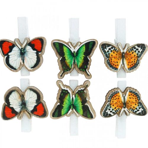 Floristik24 Dekoratyvinis segtukas drugelis, dovanų dekoravimas, pavasaris, drugeliai iš medžio 6vnt