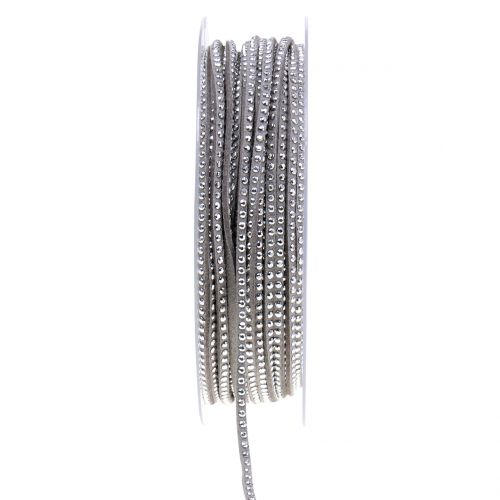 Floristik24 Dekoratyvinis virvelė odinė virvelė pilka su kniedėmis 3mm 15m