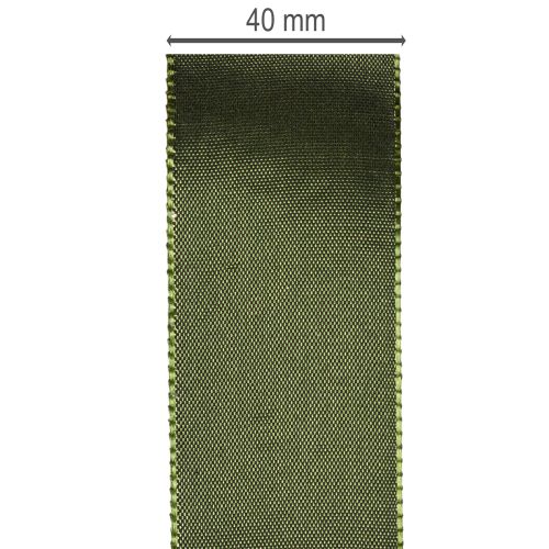 Satininė juostelė dovanų pakavimui, taftos juostelė, žalia, 40 mm pločio, 5 m ilgio | Floristik24.lt