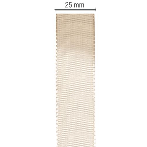 Dekoratyvinė atlasinė smėlio spalvos taftos juostelė 25 mm 50 m | Floristik24.lt
