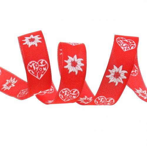 Floristik24 Dekoratyvinė juostelė su edelveiso raudonu 25mm 20m
