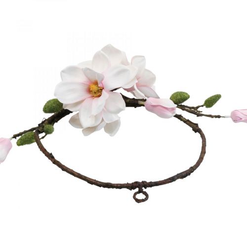 Floristik24 Dekoratyvinis žiedas dirbtinis magnolijos spyruoklinis papuošimas pakabinimui Ø24cm