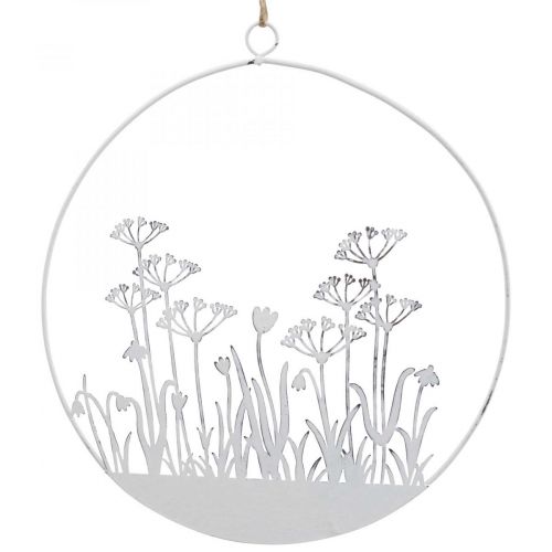 Floristik24 Dekoratyvinis žiedas balto metalo dekoratyvinis gėlių pievos pavasarinis papuošimas Ø22cm