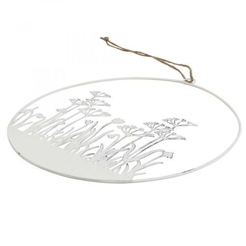daiktų Dekoratyvinis žiedas balto metalo dekoratyvinis gėlių pievos pavasarinis papuošimas Ø22cm