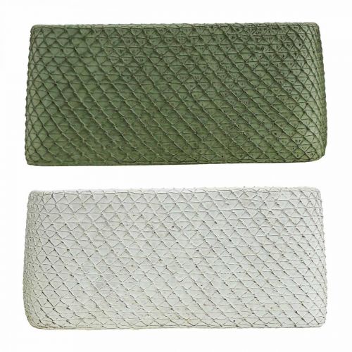 Floristik24 Dekoratyvinis dubuo keraminis žalias baltas reljefinis tinklas 23x12,5cm A11cm 2vnt.