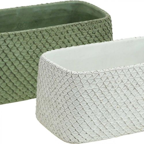 Floristik24 Dekoratyvinis dubuo keraminis žalias baltas reljefinis tinklas 23x12,5cm A11cm 2vnt.