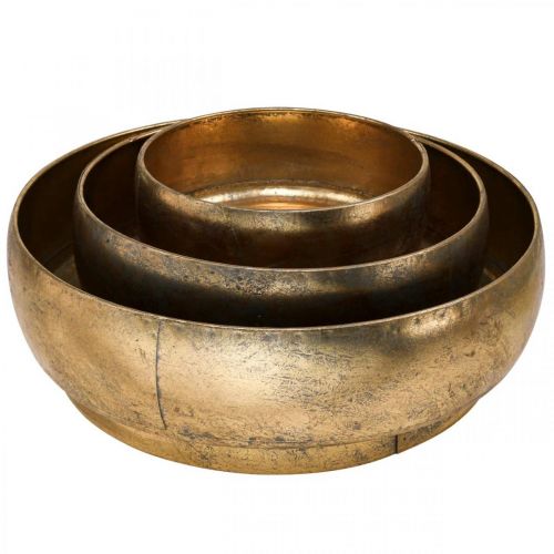 Floristik24 Dekoratyvinis dubuo metalinis auksinės spalvos antikvarinis vaizdas Ø23,5/33/43cm rinkinys iš 3 vnt.