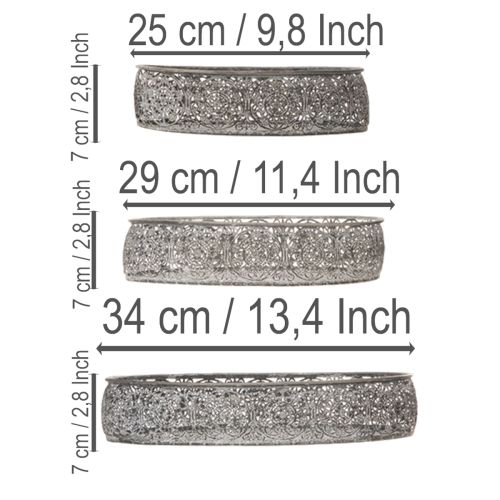 daiktų Dekoratyvinis metalinis dubenėlis, ovalo formos, pilkas, 25,5/29/34,5 cm, 3 vnt. rinkinys