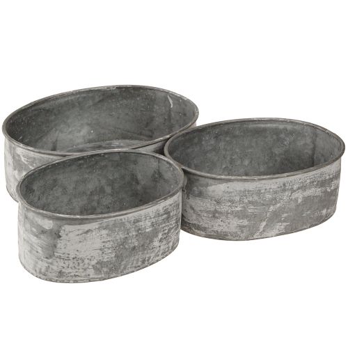 daiktų Dekoratyvinis dubuo metalinis įkišamas dubuo ovalus pilkas L22.5/19.5/16cm rinkinys iš 3 vnt.