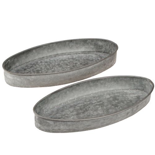 Floristik24 Dekoratyvinis dubuo metalinis lizdas dubuo ovalus pilkas L33cm/31cm rinkinys iš 2 vnt