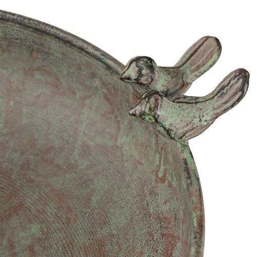 daiktų Dekoratyvinis dubuo su paukščiais Metalinis dubuo Antikvarinis žalias rudas Ø30cm