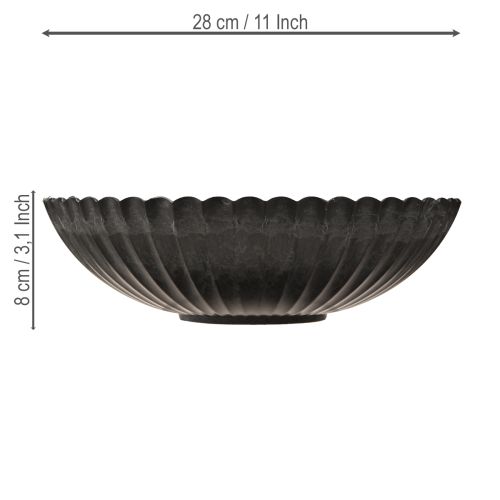 Floristik24 Dekoratyvinis dubuo apvalus antracito spalvos augalų dubuo su grioveliais Ø28cm