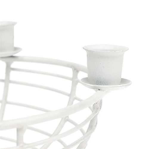 Floristik24 Dekoratyvinis dubuo su 4 medinėmis žvakidėmis balta Ø14cm