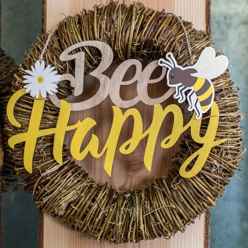 daiktų Dekoratyvinis ženklas bitė “Bee Happy” vasaros puošmena mediena 31×18cm 2vnt