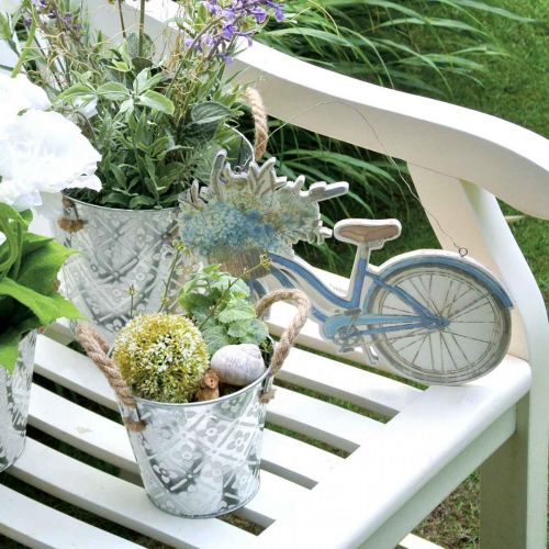 daiktų Deco ženklas medinis dviratis vasaros deko ženklas pakabinti mėlynas, baltas 31 × 25 cm