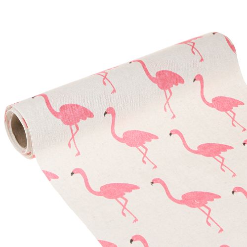 Floristik24 Dekoratyvinis audinys flamingo baltai rožinis 30cm x 3m