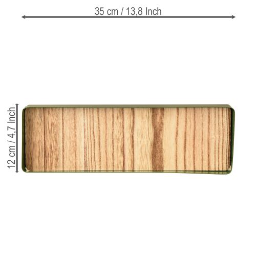 daiktų Dekoratyvinis padėklas metalinis, medinis, žalias, 35,5 × 11 × 3 cm, 2 vnt.