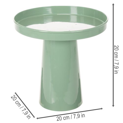 Dekoratyvinė metalinė lėkštė, žalia, apvaliu pagrindu, padėklas gėlių kompozicijoms, 20 cm | Floristik24.lt