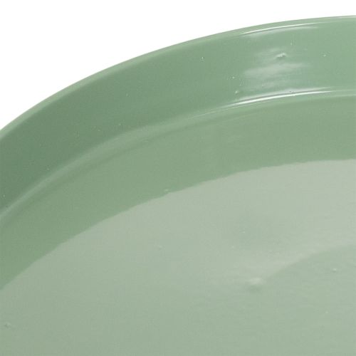 Dekoratyvinė metalinė lėkštė, žalia, apvaliu pagrindu, padėklas gėlių kompozicijoms, 20 cm | Floristik24.lt