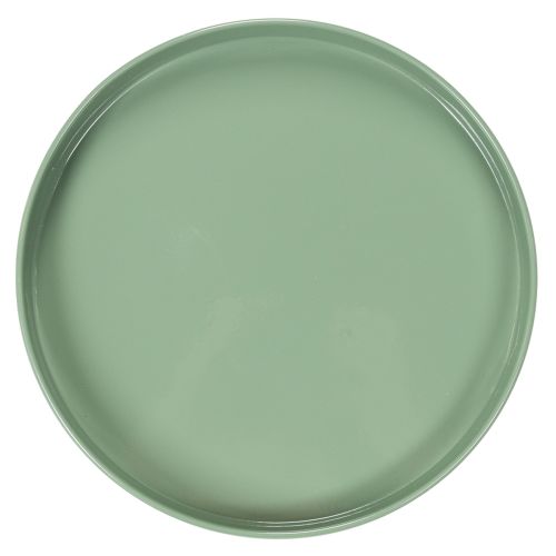 Dekoratyvinė metalinė lėkštė, žalia, apvaliu pagrindu, padėklas gėlių kompozicijoms, 20 cm | Floristik24.lt