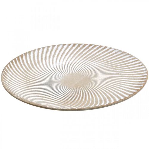 Floristik24 Dekoratyvinė lėkštė apvaliais baltais rudais grioveliais stalo apdaila Ø30cm H3cm