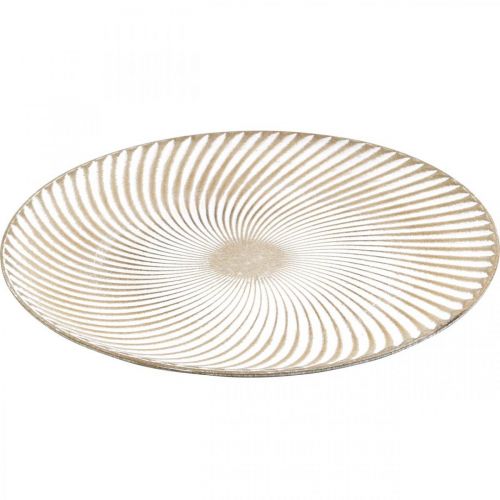 daiktų Dekoratyvinė lėkštė apvaliais baltais rudais grioveliais stalo apdaila Ø40cm H4cm