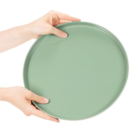 Apvali žalia dekoratyvinė lėkštė ant stovo stalo dekoravimui, 30 cm | Floristik24.lt
