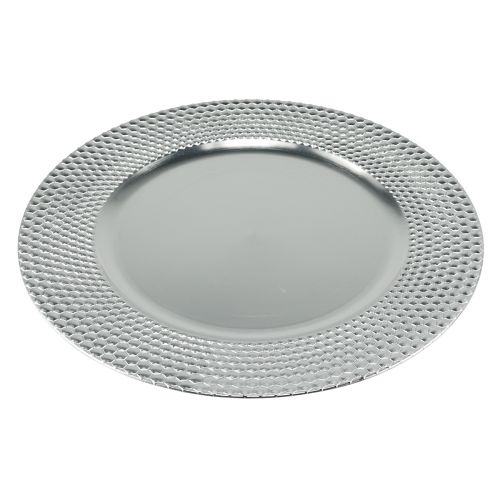 daiktų Dekoratyvinė lėkštė apvali plastikinė dekoratyvinė lėkštė sidabrinė Ø33cm