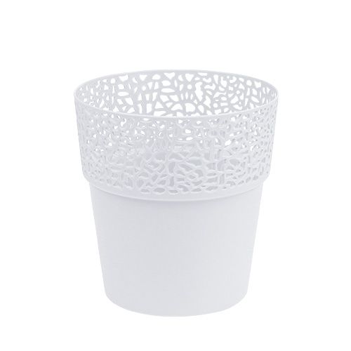 Floristik24 Dekoratyvinis vazonas plastikinis baltas Ø13cm H13,5cm 1 vnt