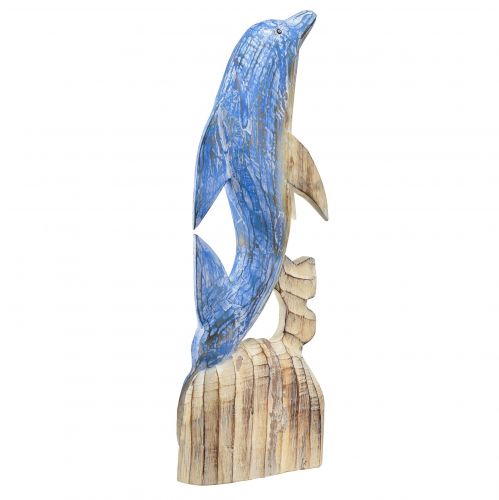 daiktų Delfinų figūrėlė jūrinė medinė dekoracija rankomis raižyta mėlyna H59cm