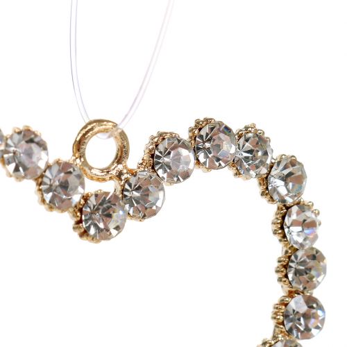 Floristik24 Dekoratyvinė širdelės auksinė pakabinama su kalnų krištolais 6vnt