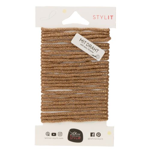 daiktų Ruda vilnonė virvelė su auksiniais siūlais, 5 m x 5 mm su viela, dekoravimui ir rankdarbiams