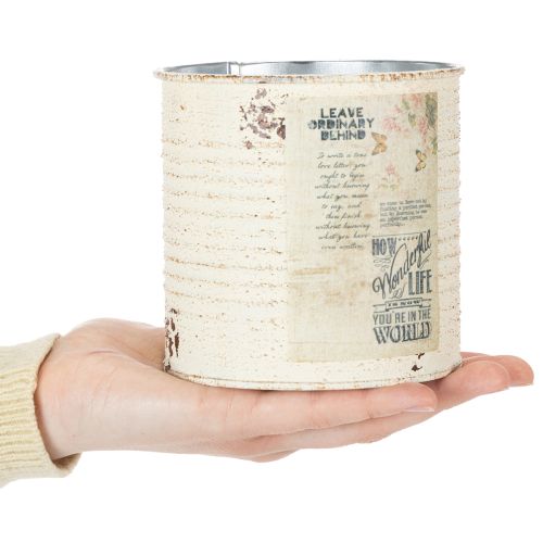 Skardinis vazonas kreminės spalvos metalinis „Shabby Chic“ Ø11 cm, aukštis 10,5 cm | Floristik24.lt