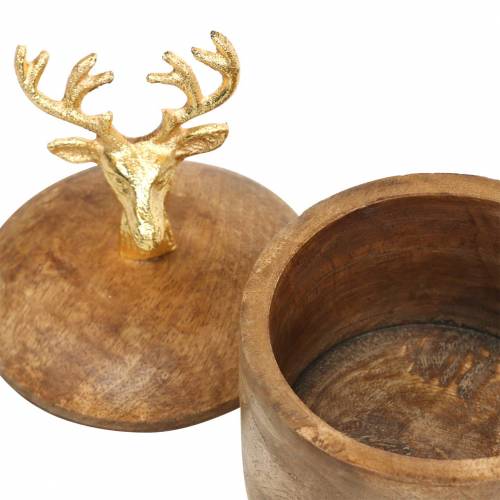 Floristik24 Mango medžio dėžutė su elnio galva auksinė Ø10cm H15cm