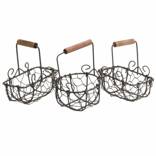 Floristik24 Mini vielinio krepšelio variantas su medine rankena, rūdžių ruda, H10,5–11,5 cm, 9 vnt.