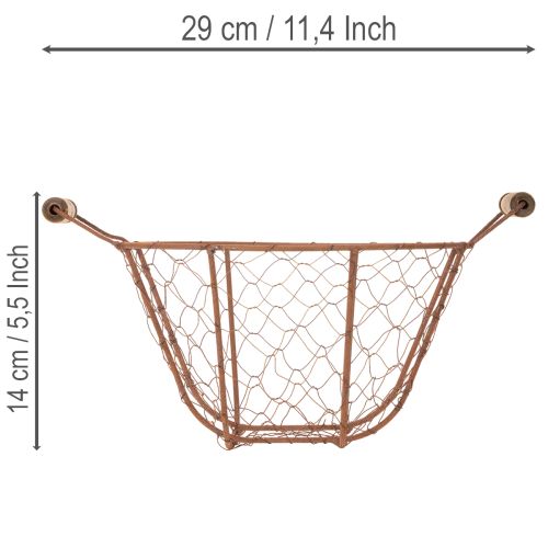Vintažinis apvalus vielinis krepšelis su medinėmis rankenomis, metalinis krepšelis, rūdžių spalvos, Ø22 cm | Floristik24.lt